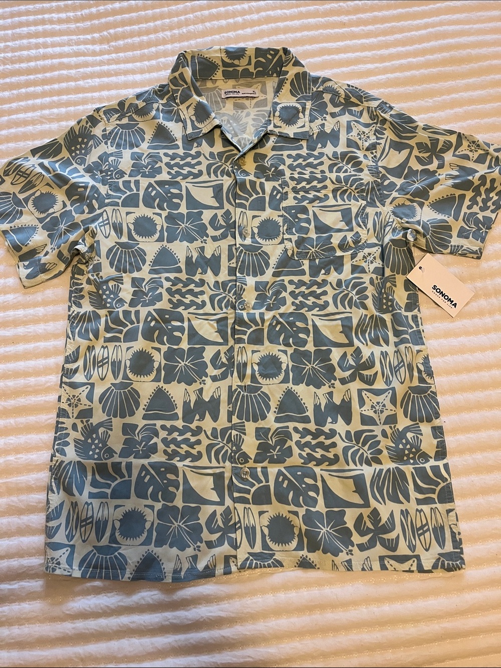 Sonoma Light Mint and Blue Hawaiian Button-Up Shirt for boys.